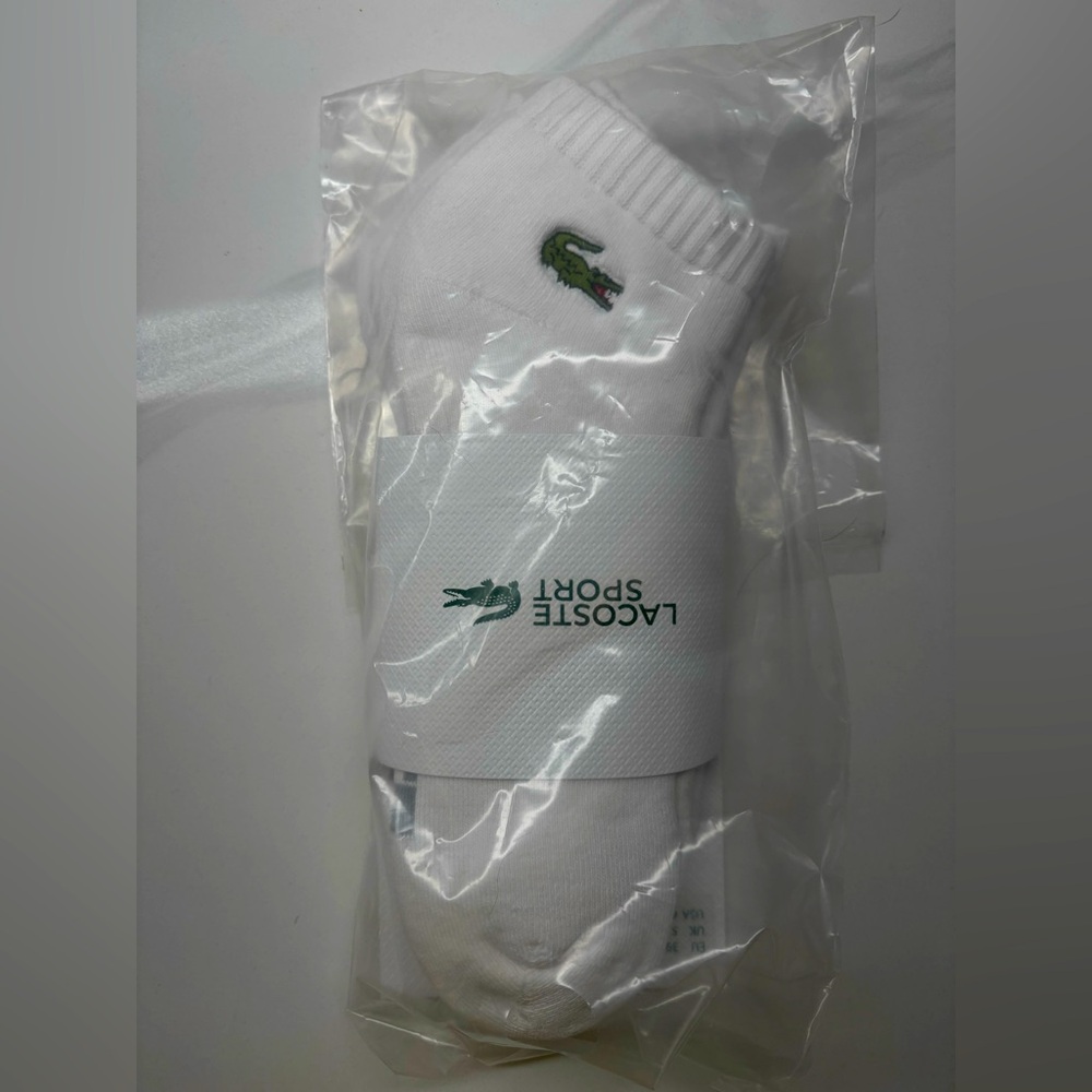 Lacoste White Athletic Socks with Green Logo
